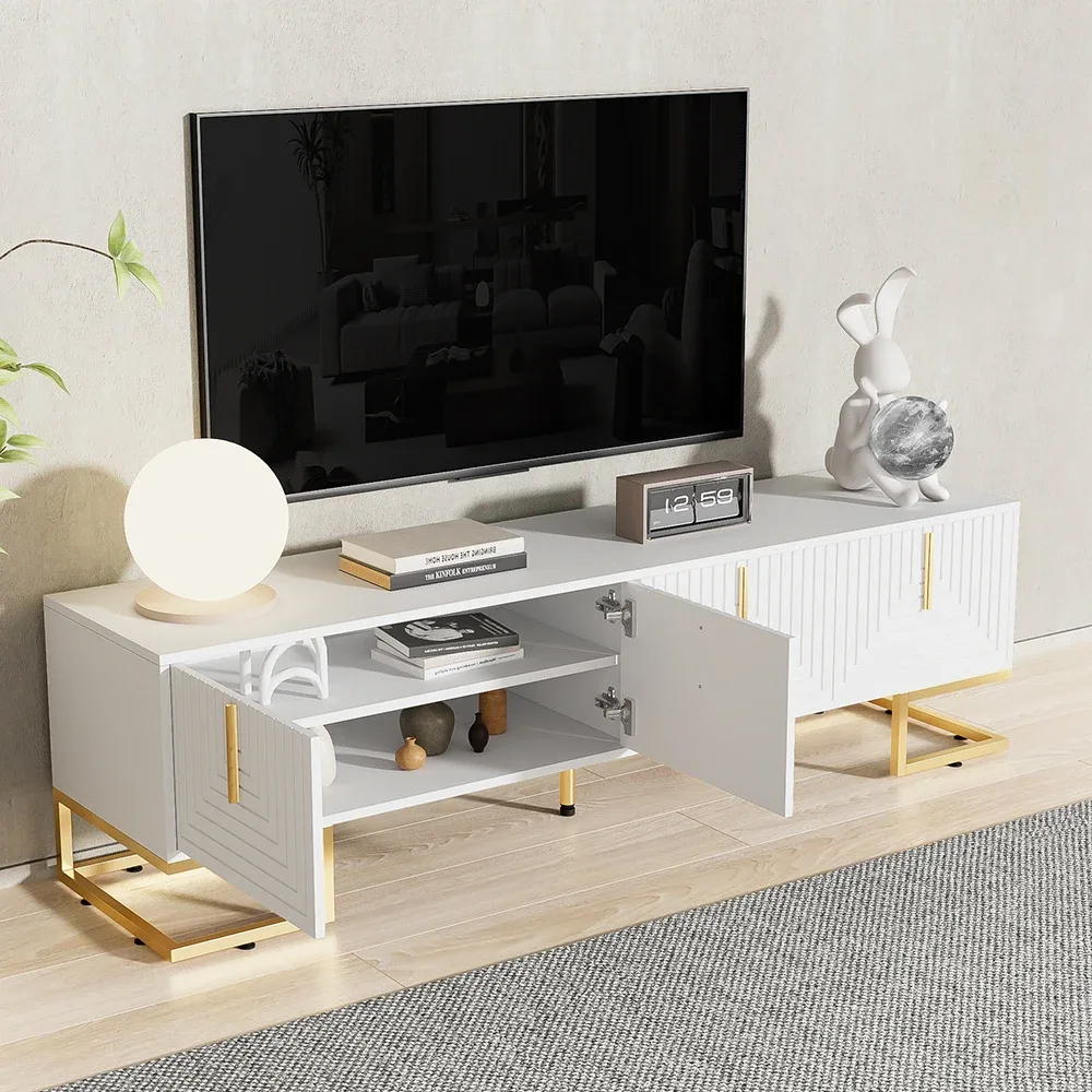 Meuble TV blanc à pieds dorés