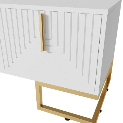 Meuble TV blanc à pieds dorés – image 3