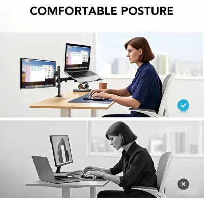 Support double moniteur, acier noir – image 3